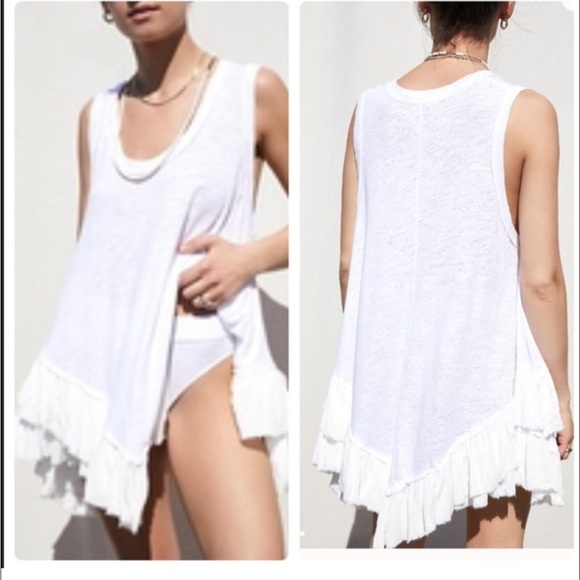 We The Free Tops - We the Free People Shimmy Sasha Ruffled Tier Tunic Tank Top White Sz S Boho EUC